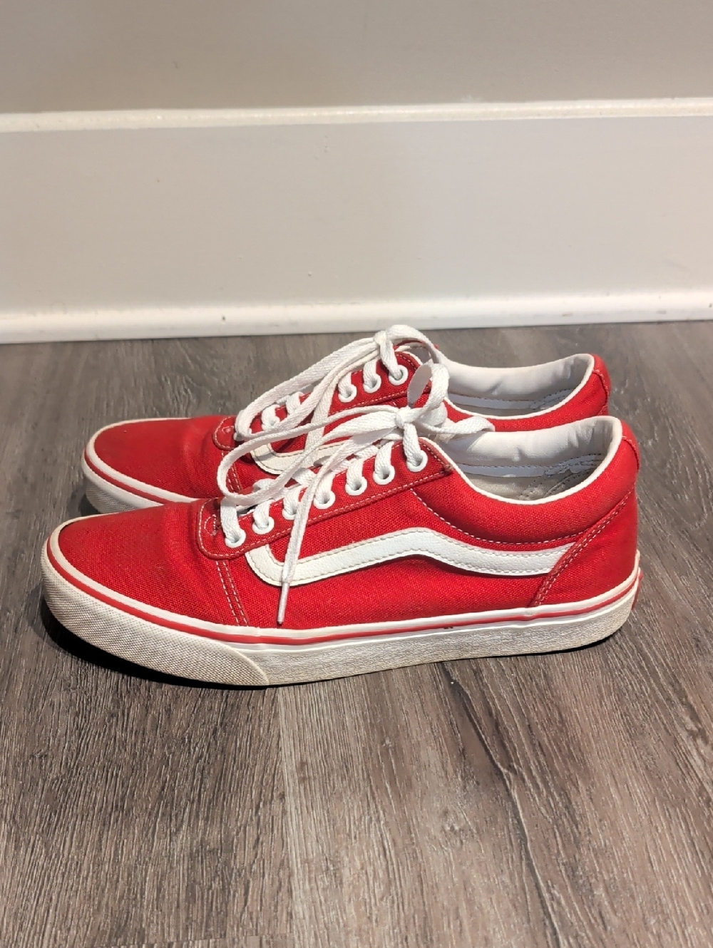 Vans Red Canvas Low-Top Sneakers with White Side Stripe
